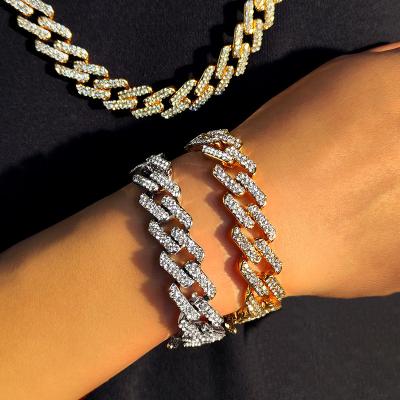 China Hip Hop Cuban Men's Jewelry Hiphop Zircon Chain Bracelet Miami Iced Out Zircon Fork Cuban Link Bracelet for sale