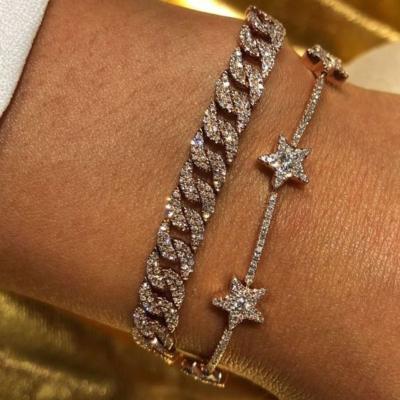 China Bling Bling 2pcs/set Trendy Star Tennis Chain Barefoot Anklet For Women Crystal Star Charm Anklet for sale