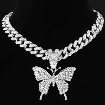 China Hiphop Wholesale Bling Tennis Chain Animal Necklace For Men Jewelry Hip Hop Big Butterfly Cuban Necklace for sale