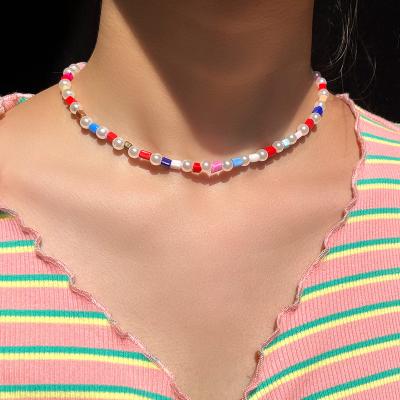 China 2021 Summer Trendy Bohemian Fashion Jewelry Beach Cute Colorful Acrylic Beaded Choker Necklace For Women Girls for sale