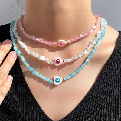 China FASHIONABLE Colorful Stone Acrylic Transparent Link Chain Delicate Evil Eyes Heart Shaped Pendent Necklace For Women for sale