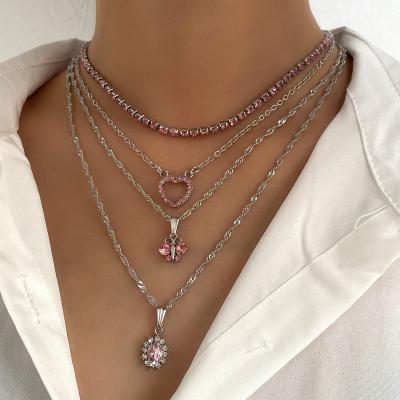 China FASHIONABLE Exquisite Silver Plated Multilayer Jewelry Set Crystal Animal Pendent Necklace For Women Love Heart Necklace For Rose for sale