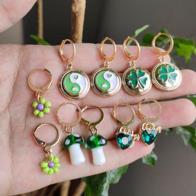 China FASHIONABLE Lucky Four Leaf Clover Yin Yang Acrylic Mushroom Gold Plated Earrings Green flowers circle earrings for fashion earrings tend 202 for sale