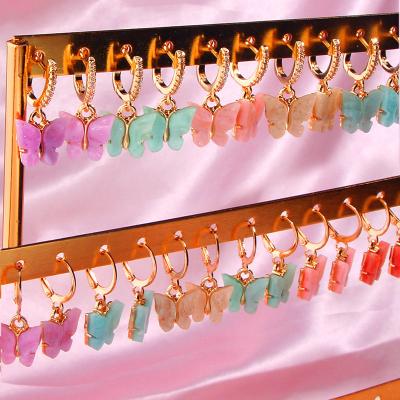 China Hot Selling TRENDY Charm Mixed Color Dangle Butterfly Earrings Rhinestone Acrylic Butterfly Earring Gift For Women Girl for sale