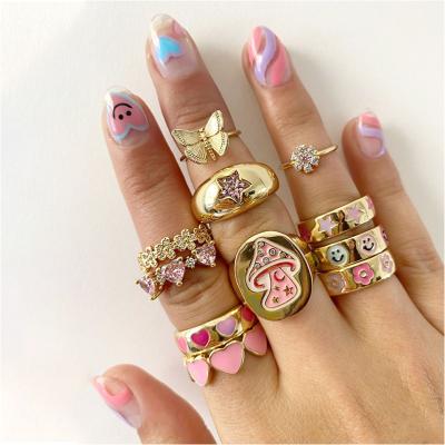 China New Fashion Trendy Butterfly Rose Soft Gold Rings For Women Love Heart Smile Face Rings for sale