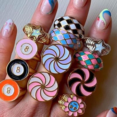 China Trendy Trendy Candy Color Cute Regular Shape Rings For Women Enamel Star Chunky Flower Smile Face Finger Rings for sale