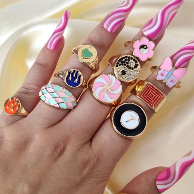 China Cute Trendy Hot Selling Insist Color Lollipop Chunky Rings For Women Blue Black Enamel Pink Windmill Shape Rings Y2k for sale