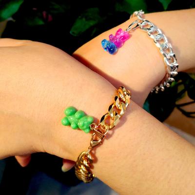 China 9mm Gold Sliver Color Chunky Thick Miami Cuban Link Chain Jewelry Cartoon Colorful Bear Animal Gummy Bracelets Lovely for sale