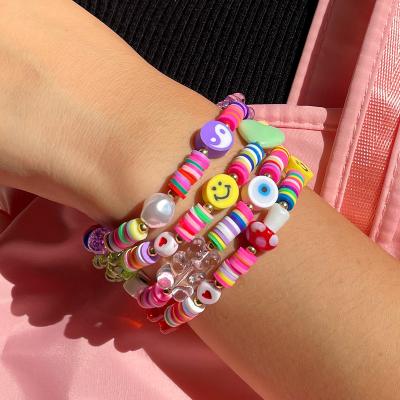 China FASHIONABLE Bohemian Handmade Rainbow Bear Colorful Gummy Bracelets Shape Smiley Yin Yang Women Polymer Clay Bracelet For Y2k Jewelry for sale