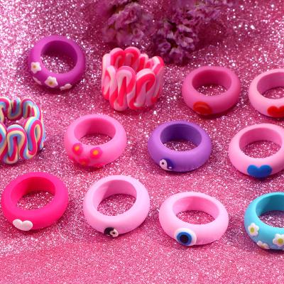 China 2021 FASHIONABLE New Fashionable Simple Candy Colors Polymer Clay Rings For Women Wholesale Chunky Ring Handmade Jewelry for sale