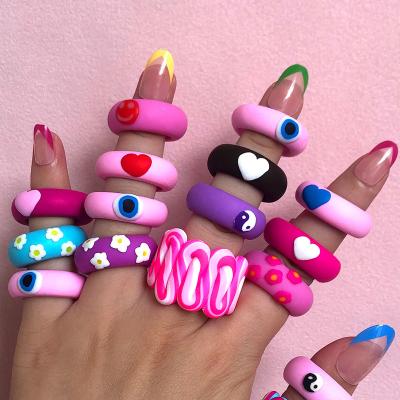 China 2021 TRENDY Simple Colored Ti Polymer Clay Finger Rings Fashion Handmade Y2k Jewelry For Women Girls Gift for sale