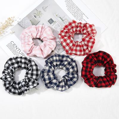 China Fashion Lattice New Big Hair Scrunchies Cloth Flower Head Hair Rope Adult Simple Hair Accessories for sale