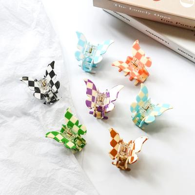 China New Fashion Cute Luminous Checkered Butterfly Plaid Hair Claw Clip Headdress Catch Clip for sale