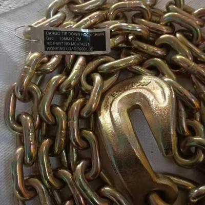 China Drag Chain Cargo G80 Gold Galvanized Link Down Transport Lashing Binding Chain for sale