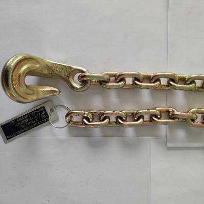 China Gold Galvanized Linyi Factory Cargo G80 Link Down Chain Lashing Chain With One Bent Hook for sale