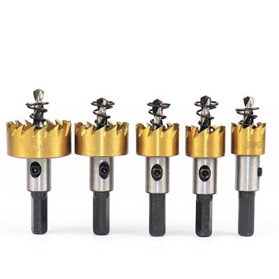 China 5PCS 16mm 18.5mm 20mm 25mm 30mm HSS Metal Hole Saw Cutter Titanium Coating Drill Bit For Metal Wood Alloy Plastic for sale