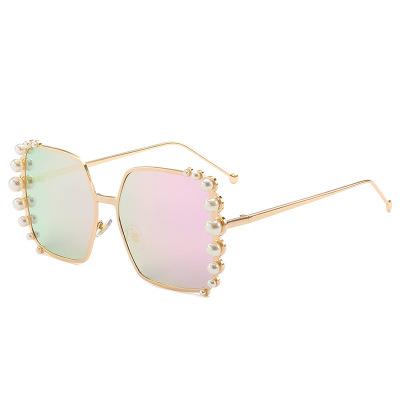 China 2019 New Type Square Sunglasses Fashionable Reflector Pearl Coated Sunglasses Women Fashion Sun Glasses Sunglasses for sale