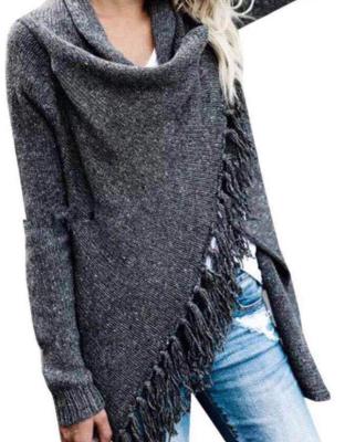 China Wholesale Anti-Wrinkle Cardigan Sweater Fashionable Fringed Knit Plain Gray Striped Sweater for sale