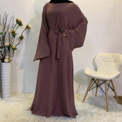 China Hot Sale Middle East Solid Color Plus Size Lace Up Muslim Dress Abaya In Dubai S-2XL for sale