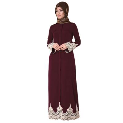 China Fashion Full Button Lace Daily Muslim Robe Middle East Long Abaya Dress for sale