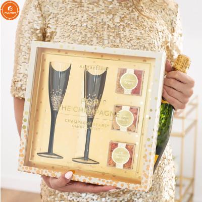 China Handmade Empty Custom Logo PVC Golden Window Luxury Candy Gift Box For Gift Package for sale