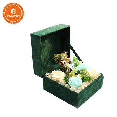 China Handmade Custom Suede Flower Box Green Dry Velvet Boxed Wedding Invitations Velvet Floral Boxes for sale