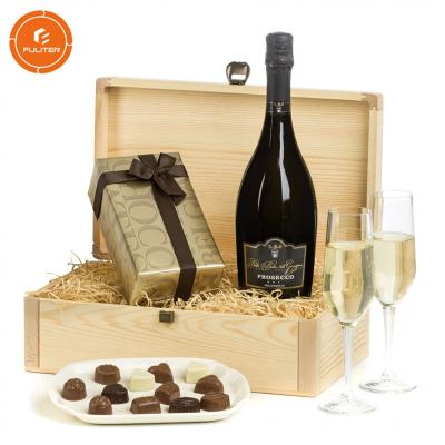 China Handmade Customized Logo Wooden Chocolate Champagne Wine Bottle Packing Solid Wooden Box for sale