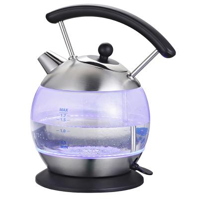 China New Trend 360 Degree Dome Shape Borosilicate Glass Kettle Rotating Low Electric Coated Tea With Mechanical Infuser Control 1.7L for sale