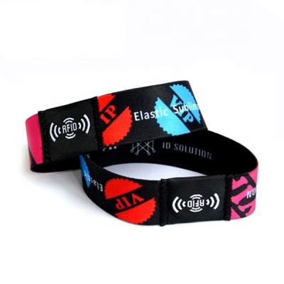 China /Waterproof rfid wristband NFC 13.56mhz stretch fabric waterproof reusable polyester woven programmable elastic rfid wristband for sale