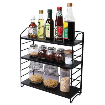 China Factory Direct Supplier Durable Countertop Organizer Storage Shelf Adjustable Kitchen 3 Tier Spice Rack for sale