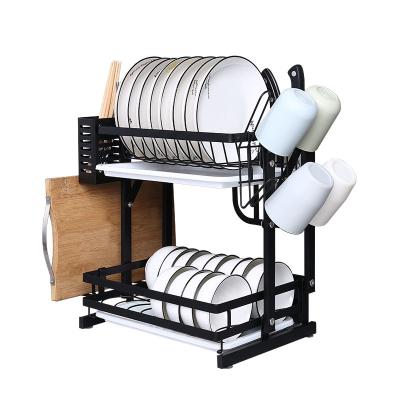 China Indoor Household Kitchen Racks Stainless Steel Multifunctional Dish Rack Stored With Drip Rack Set 2 Tier Dish Drying Rack for sale