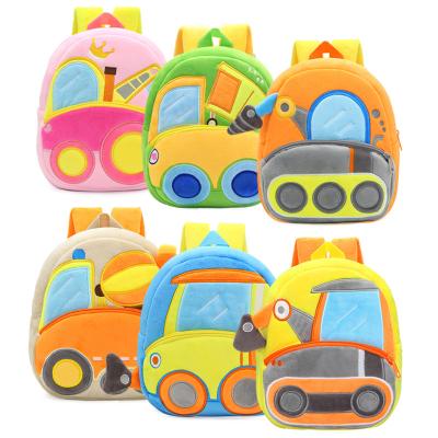 China Custom Kindergarten Cute Cartoon Car Traffic Vehicle 3D Plush Engineering Backpack Kids Girls Boys Children School Bag for sale