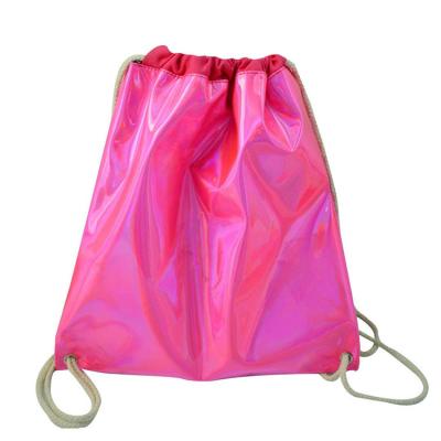 China Waterproof Holographic Leather Gym Tote Drawstring Casual Daypacks (Pink) Laser Drawstring Backpack School Shoulder Bag for sale