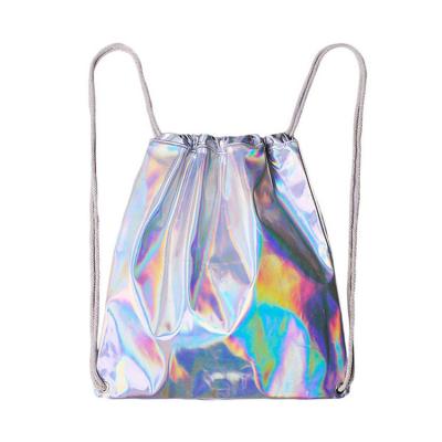 China Waterproof Hologram Drawstring Bag Backpack Silver Hologram Shoulder Travel Bag for sale