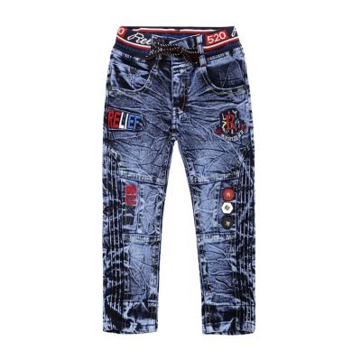 China New Pattern Breathable Elastic Waist Boys Jeans Wrinkle Distressed Kids Jeans for sale