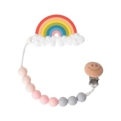 China 100% Eco-Friendly / Non-Toxic Food Grade Safes & Non-Toxic Teething Pacifier Chain Clip Set Brand New Rainbow Silicone Baby Teether for sale