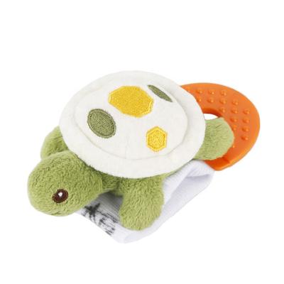 China Soft Toy Hand Rattle Stuffed Plush Turtle Wrist Rattle Teether for sale