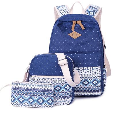 China With USB Factory Direct Selling Fashion Canvas Girl Custom Backpack 3 Pcs Set School Bag for sale