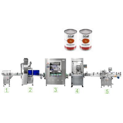 China Automatic Food Tin Canned Soup Filling Sealing Labeling Production Line for sale