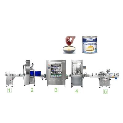 China Automatic Food Condensed Milk Tin Can Filling Sealing Labeling Production Line for sale