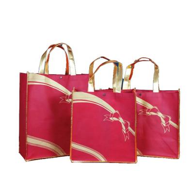 China Eco-Friendly Customize Supermarket Bag Large Size Tote Bag Gold Luxury Reusable Burgundy Shopping Gift Woven Non Woven Bags for sale