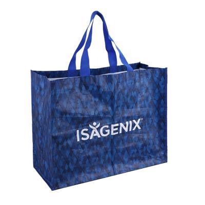 China Durable Blue PP Woven Tote Bag BOPP Shopping Bag Large Coated Plastic Woven Film Laminated PP Woven Bags for sale