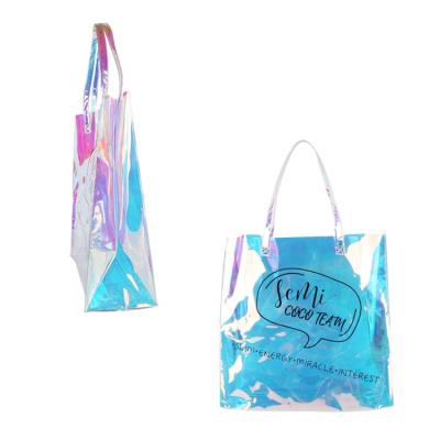 China Custom Shopping Waterproof Tote Bag Trendy Luxury Beach PVC Tote Bag Custom Shopping Plastic Bag With Own Logo for sale