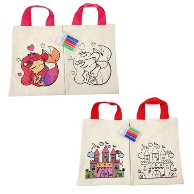 China Eco-friendly Painting Cotton Tote Bag Set Custom Print DIY Kids Eco 5oz 6oz 8oz Cotton Tote Bag for sale