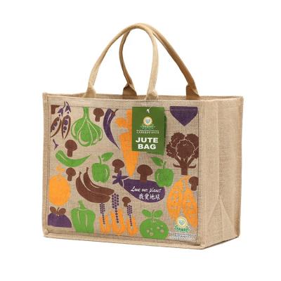 China Large Eco-Friendly Hemp Jute Shopping Bag Custom Printed Potato Jute Handle Sack Jute Tote Bag Wholesale for sale