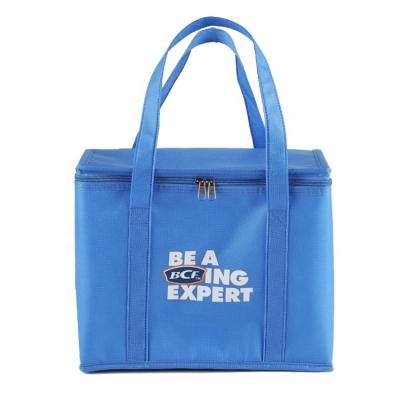 China Cheap Custom Made Non Woven Tote Cooler Bag Large Food Insulated Waterproof Blue Wholesale Cooler Promotional Insulated Bag for sale