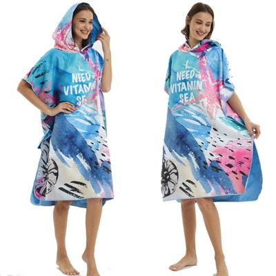 China Lightweight Quick Dry Compressed Sand Free Microfiber Poncho Hooded Beach Towel For Adults for sale