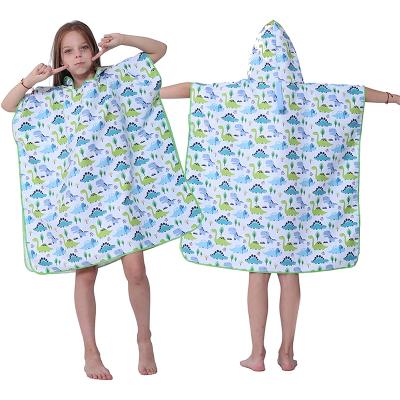 China Compressed Microfiber Quick Dry Super Absorbent Hooded Towel For Kids Children Towel Poncho for sale