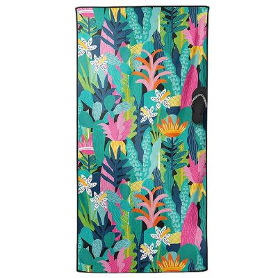 China Custom Printed Compressed Microfiber Waffle Free Sand Beach Towel With Carry Bag for sale