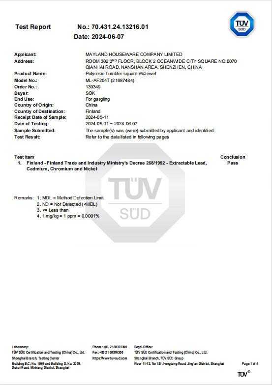 TUV - Mayland Houseware Company Limited